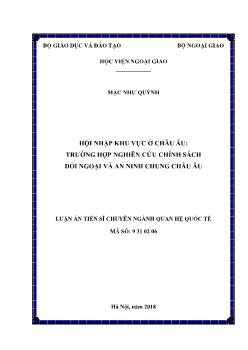 Luận án Hội nhập khu vực ở châu âu: trường hợp nghiên cứu chính sách đối ngoại và an ninh chung châu âu