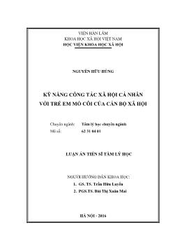 Luận án Kỹ năng công tác xã hội cá nhân với trẻ em mồ côi của cán bộ xã hội