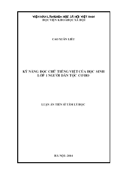 Luận án Kỹ năng đọc chữ tiếng việt của học sinh lớp 1 người dân tộc Cơ Ho