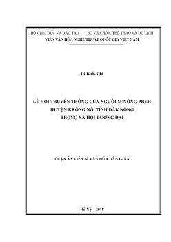 Luận án Lễ hội truyền thống của người M’nông preh huyện Krông nô, tỉnh đăk nông trong xã hội đương đại