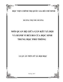 Luận án Mối quan hệ giữa gắn kết xã hội và hành vi rủi ro của học sinh trung học phổ thông