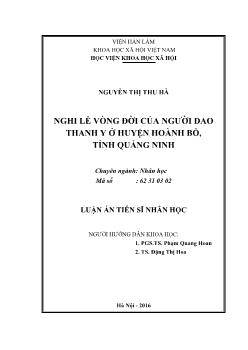 Luận án Nghi lễ võng đời của người Dao Thanh Y ở huyện Hoành bồ, tỉnh Quảng Ninh