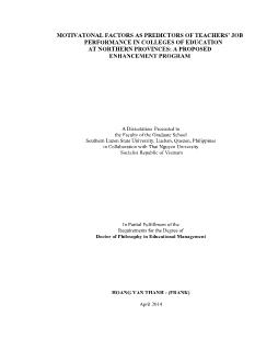 Luận án Nghiên cứu các yếu tố động lực dự báo đến hiệu quả thực hiện công việc của giáo viên ở trường cao đẳng sư phạm phía bắc và đề xuất chương trình nâng cao