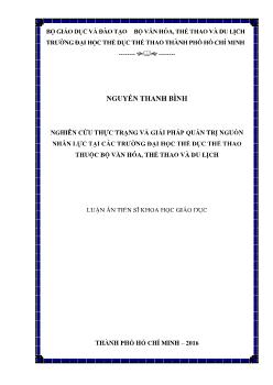 Luận án Nghiên cứu thực trạng và giải pháp quản trị nguồn nhân lực tại các trường đại học thể dục thể thao thuộc bộ văn hóa, thể thao và du lịch