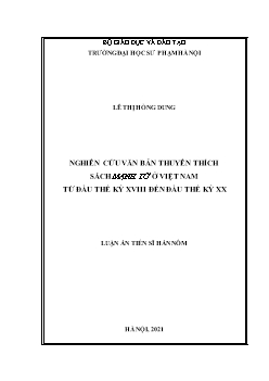 Luận án Nghiên cứu văn bản thuyên thích sách mạnh tử ở Việt Nam từ đầu thế kỷ xviii đến đầu thế kỷ XX