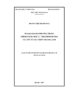 Luận án Ngoại giao đa phương trong chính sách châu Á – Thái bình dương của Mỹ từ sau chiến tranh lạnh