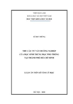 Luận án Nhu cầu tư vấn hướng nghiệp của học sinh trung học phổ thông tại thành phố Hồ Chí Minh