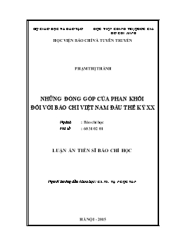 Luận án Những đóng góp của phan khôi đối với báo chí Việt Nam đầu thế kỷ XX