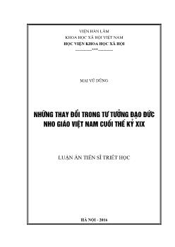 Luận án Những thay đổi trong tư tưởng đạo đức nho giáo Việt nam cuối thừ kỷ XIX