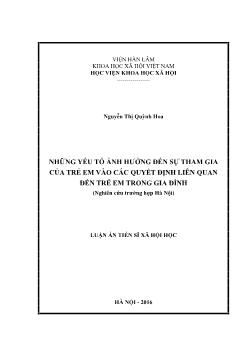 Luận án Những yếu tố ảnh hưởng đến sự tham gia của trẻ em vào các quyết định liên quan đến trẻ em trong gia đình