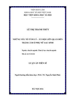 Luận án Những yếu tố tâm ý – Xã hội liên quan đến trầm cảm ở phụ nữ sau sinh