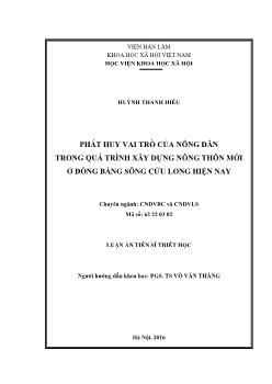 Luận án Phát huy vai trõ của nông dân trong quá trình xây dựng nông thôn mới ở đồng bằng sông Cửu long hiện nay