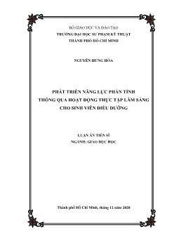 Luận án Phát triển năng lực phản tỉnh thông qua hoạt động thực tập lâm sàng cho sinh viên điều dưỡng