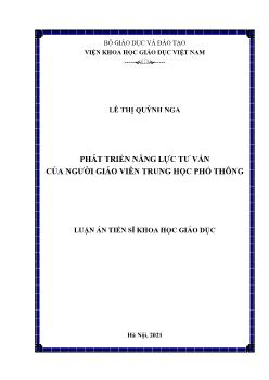 Luận án Phát triển năng lực tư vấn của người giáo viên trung học phổ thông