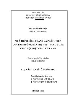 Luận án Quá trình hình thành và phát triển của ban hướng dẫn phật tử trung ương giáo hội phật giáo Việt Nam