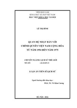 Luận án Quan hệ Nhật bản với chính quyền Việt Nam cộng hòa từ năm 1954 đến năm 1975