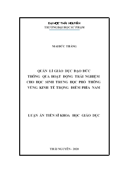 Luận án Quản lí giáo dục đạo đức thông qua hoạt động trải nghiệm cho học sinh trung học phổ thông vùng kinh tế trọng điểm phía nam