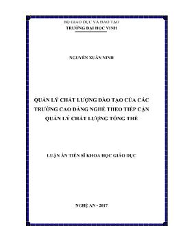 Luận án Quản lý chất lượng đào tạo của các trường cao đẳng nghề theo tiếp cận quản lý chất lượng tổng thể