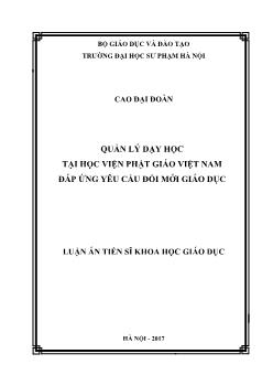 Luận án Quản lý dạy học tại học viện phật giáo Việt Nam đáp ứng yêu cầu đổi mới giáo dục