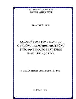 Luận án Quản lý hoạt động dạy học ở trường trung học phổ thông theo định hướng phát triển năng lực học sinh