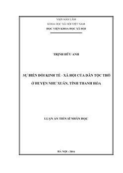 Luận án Sự biến đổi kinh tế - Xã hội của dân tộc Thổ ở huyện Như xuân, tỉnh Thanh Hóa