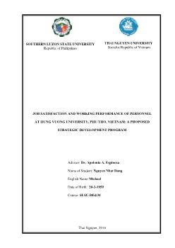 Luận án Sự hài lòng và hiệu suất công việc của cán bộ, viên chức trường đại học Hùng vương, Phú thọ, Việt Nam: Chương trình phát triển chiến lược