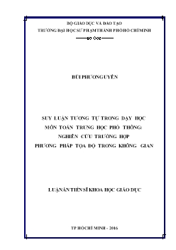 Luận án Suy luận tương tự trong dạy học môn toán trung học phổ thông: Nghiên cứu trường hợp phương pháp tọa độ trong không gian