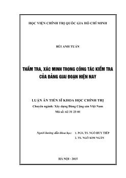 Luận án Thẩm tra, xác minh trong công tác kiểm tra của đảng giai đoạn hiện nay