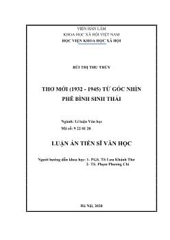 Luận án Thơ mới (1932 - 1945) từ góc nhìn phê bình sinh thái