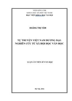 Luận án Tự truyện Việt Nam đương đại: Nghiên cứu từ xã hội học văn học