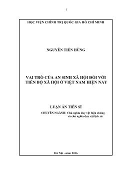 Luận án Vai trò của an sinh xã hội đối với tiến bộ xã hội ở Việt Nam hiện nay