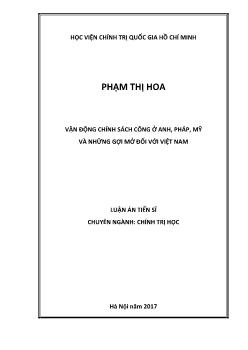 Luận án Vận động chính sách công ở Anh, Pháp, Mỹ và những gợi mở đối với Việt Nam