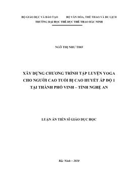 Luận án Xây dựng chương trình tập luyện yoga cho người cao tuổi bị cao huyết áp độ 1 tại thành phố Vinh – Tỉnh Nghệ An