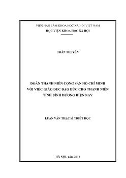Luận văn Đoàn thanh niên cộng sản hồ chí minh với việc giáo dục đạo đức cho thanh niên tỉnh Bình dương hiện nay