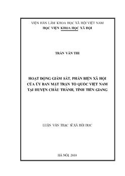 Luận văn Hoạt động giám sát, phản biện xã hội của ủy ban mặt trận tổ quốc Việt Nam tại huyện Châu thành, tỉnh Tiền Giang