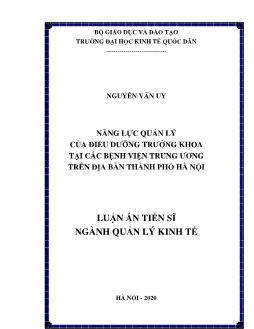 Năng lực quản lý của điều dưỡng trưởng khoa tại các bệnh viện trung ương trên địa bàn thành phố Hà Nội