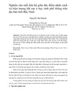 Nghiên cứu mối liên hệ giữa đặc điểm nhân cách và hiện tượng bắt nạt ở học sinh phổ thông trên địa bàn tỉnh Bắc Ninh