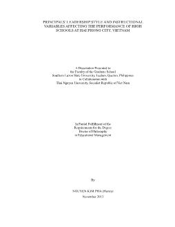 Principals’ leadership style and instructional variables affecting the performance of high schools at Hai phong city, Vietnam