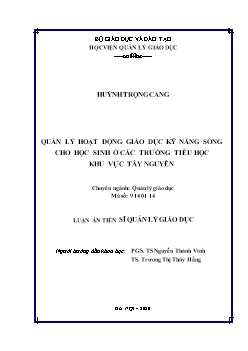 Quản lý hoạt động giáo dục kỹ năng sống cho học sinh ở các trường tiểu học khu vực Tây Nguyên