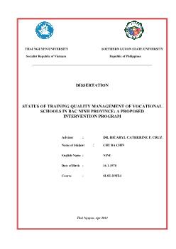 Status of training quality management of vocational schools in bac ninh province: A proposed intervention program