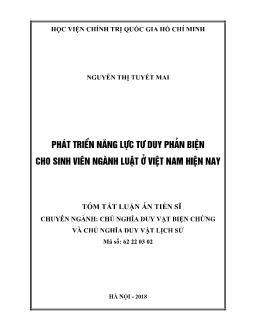 Tóm tắt Luận án - Phát triển năng lực tư duy phản biện cho sinh viên ngành luật ở Việt Nam hiện nay