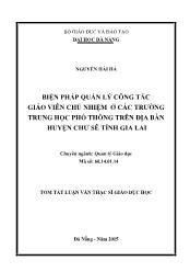 Tóm tắt Luận văn - Biện pháp quản lý công tác giáo viên chủ nhiệm ở các trường trung học phổ thông trên địa bàn huyện Chư sê tỉnh Gia Lai