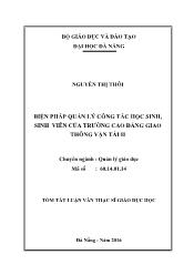 Tóm tắt Luận văn - Biện pháp quản lý công tác học sinh, sinh viên của trường cao đẳng giao thông vận tải II