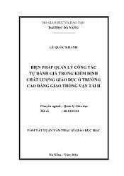 Tóm tắt Luận văn - Biện pháp quản lý công tác tự đánh giá trong kiểm định chất lượng giáo dục ở trường cao đẳng giao thông vận tải II