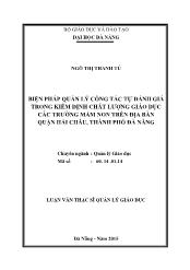 Tóm tắt Luận văn - Biện pháp quản lý công tác tự đánh giá trong kiểm định chất lượng giáo dục các trường mầm non trên địa bàn quận hải châu, thành phố Đà Nẵng