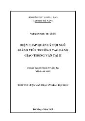 Tóm tắt Luận văn - Biện pháp quản lý đội ngũ giảng viên trường cao đẳng giao thông vận tải II