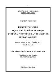 Tóm tắt Luận văn - Biện pháp quản lý đội ngũ giáo viên chủ nhiệm ở trường phổ thông dân tộc nội trú tỉnh Quảng Ngãi