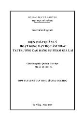 Tóm tắt Luận văn - Biện pháp quản lý hoạt động dạy học âm nhạc tại trường cao đẳng sư phạm Gia Lai