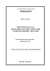 Tóm tắt Luận văn - Biện pháp quản lý hoạt động dạy học tiếng Anh ở trường đại học Trà Vinh