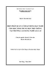 Tóm tắt Luận văn - Biện pháp quản lý hoạt động dạy nghề cho học sinh trung học phổ thông tại trường cao đẳng nghề Gia Lai